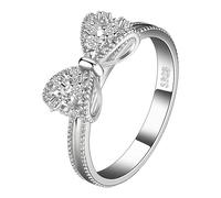 Set di anelli in argento sterling 925, placcati in argento Sterling 925, per donne, con zirconi cubici e celebrità stackable Wedding Bow Stacking, 7号, Metallo, Nessuna pietra preziosa