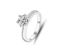 Set di anelli per le dita, da donna, classica moissanite rotonda con 6 gres, oro bianco 9 carati, misura 61 (19,4)