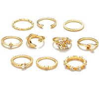 Set di anelli per nocche dorati per donna, 10 pezzi Anelli semplici alla moda Anelli per dita articolari placcati in oro Confezione di anelli impilabili Professionale e Moda