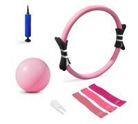 Set di anelli per pilates, cerchio magico da 35,5 cm, palla per esercizi da 22,9 cm, 3 fasce di resistenza (10/20/13,6 kg), kit di attrezzature per pilates a casa e in viaggio, per tonificare, forza e