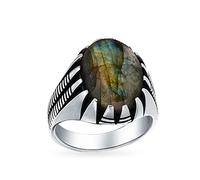Set Di Animali Personalizzato Da Uomo Grande Pietra Preziosa Ovale Cabochon Labradorite Iridescente Anello Occidentale Di Dichiarazione Per Uomo Argento 925 Ossidato Fatto A Mano In Turchia