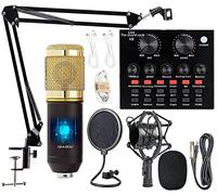 Set di apparecchiature per podcast, kit microfono BM-800 con scheda audio dal vivo, braccio a forbice regolabile per microfono, supporto antiurto in metallo e filtro pop a doppio strato per