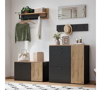 Set di appendiabiti, armadio, cassettiera, specchio, 2 scarpiere, senza decorazione, pannello appendiabiti con specchio, ripiano per cappelli e 4 ganci, scarpiera con scarpiera, corridoio con