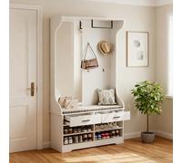 Set di appendiabiti con specchio, guardaroba con ganci sospesi e spazio aperto, multifunzionale, rettangolare, per corridoio, 100 x 35 x 180 cm (bianco, B)