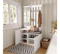 Set di appendiabiti con specchio, guardaroba con ganci sospesi e spazio aperto, multifunzionale, rettangolare, per corridoio, 100 x 40 x 180 cm (bianco, A)