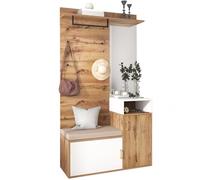 Set di appendiabiti da corridoio con specchio e panchina | Armadio guardaroba corridoio con scarpiera, gancio appendiabiti | Set compatto (non è un prodotto une-piece, richiede foratura e fori per