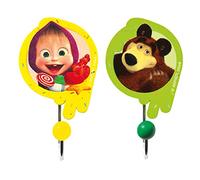 Set di appendiabiti Masha e l'Orso, guardaroba per bambini (composto da due appendiabiti singoli in legno, piccolo souvenir, regalo, dimensioni: 11 x 5 x 6,5 cm), multicolore