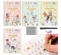 Set di apprendimento per la scuola (4 quaderni + accessori) - Quaderni riutilizzabili con esercizi ABC/numeri, incl. penna speciale e aiuto per righello, non tossico per scuola materna/elementare