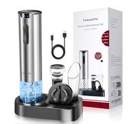 Set di apribottiglie elettrico con supporto, regalo di alta qualità con apribottiglie ricaricabile, tagliacapsule, versatore, tappo sottovuoto ed elegante confezione regalo, regalo per casa, feste