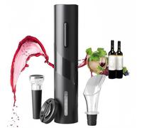 Set di apribottiglie elettrico per vino, a batteria, con cavatappi automatico One-Touch, confezione da 4 con custodia, per casa, ristorante, viaggio (nero)