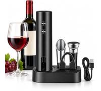 Set di Apribottiglie Elettrico, Set Regalo Cavatappi Ricaricabile 5 in 1 | Ricarica USB, Funzionamento con un solo pulsante, Aeratore e versatore per vino, Tappo sottovuoto, Taglia foglio di alluminio