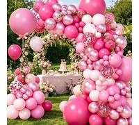 Set di arco di palloncini premium rosa con coriandoli da 109 pezzi più 2 accessori per il montaggio dei palloncini, articoli per feste versatili per matrimonio, battesimo, compleanno, vacanze in famig