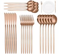 Set di argenteria in oro rosa, set di forchette e cucchiaio in acciaio inossidabile da 24 pezzi, set di posate include un cucchiaino di cucchiaio forcella di coltello, posate facili