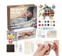 Set di argilla asciutta all'aria - Pasta modellante morbida, set creativo | Materiale argilla sicuro e non tossico, 12 colori, strumenti di pittura inclusi, confezione da 500 g, scultura, pittura