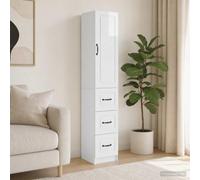 Set di armadi 2 pezzi 33 x 34,5 x 87 cm legno lavorato bianco lucido | Luci a LED, scomparti e cassetti, scaffali aperti, soggiorno, ufficio, camera da letto, asciugare