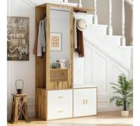 Set di armadi con grucce estraibili e scarpiera, mobili eleganti in legno nero con specchio e ganci (bianco)