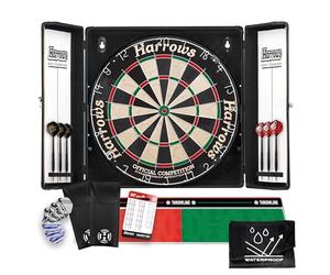 Set di armadietto per bersaglio da freccette Harrows - Scelta tra armadietto in legno Pro’s Choice o set in alluminio Top Shot con tavola da competizione ufficiale, 6 freccette e accessori - Opzioni