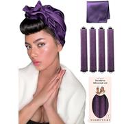 Set di arricciatura notturna senza calore con grandi rulli, fascia in seta e strumenti per parrucchiere senza calore per capelli corti viola