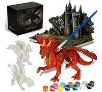 Set di arti e mestieri per bambini Whatstem - Kit di pittura con giocattoli a forma di drago con 3 statuette di draghi e un castello di puzzle 3D