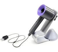 Set di asciugacapelli in miniatura viola con supporto e ugello - scala 1:12 realistico per casa delle bambole da bagno, decorazione per salone di bellezza in miniatura, accessori per mobili fai da te