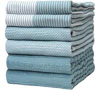 Bumble Kitchen - Set di 6 strofinacci da cucina, lussuosi, morbidi, resistenti, in cotone filato ad anello con 3 diverse trame, extra large, 50 x 71 cm, in confezioni blu acqua e grigio (acqua)