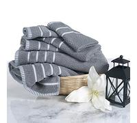 Set di Asciugamani di Lusso in Cotone - Rice Weave 100% Cotone Egiziano Set 6 Pezzi con 2 Asciugamani da Bagno, 2 Asciugamani e 2 salviette, Grigio Argento