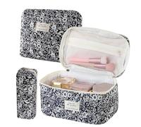 Set di Astucci Trucco Trapuntati - 3 Pezzi In Cotone Trapuntato Grande Organizzatore Floreale Con Cerniera,Astuccio da Viaggio | Per Ragazze Donne Viaggio Casa Bellezza Cura Della Pelle Hotel