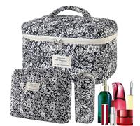 Set di Astucci Trucco Trapuntati | 3 Pezzi Necessaire Cotone Capienti con Cerniera - Astuccio da Viaggio,per Donna Scuola Casa Viaggio Matite Cura della Pelle Bagno Hotel