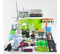 Set di attrezzature for esperimenti di fisica che gli studenti usano for testare circuiti elettrici, meccanici, ottica, acustotermici, magnetismo, sussidi didattici sperimentali