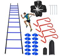 Set di attrezzature per l'allenamento della velocità e dell'agilità, include 12 pioli da 6 m, 4 ostacoli per agilità, 12 coni a disco, 1 paracadute di resistenza per allenamento atleti di calcio,