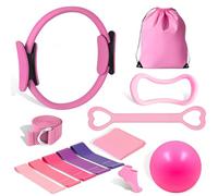 Set di attrezzature per pilates da donna, con anello per pilates, fasce di resistenza altamente elastiche e mini palla, set completo per allenamento completo per tutto il corpo, 13 pezzi, rosa