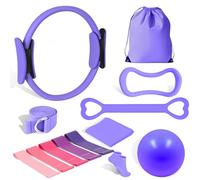 Set di attrezzature per pilates da donna, con anello per pilates, fasce di resistenza altamente elastiche e mini palla, set completo per pilates per allenamento completo del corpo (viola)