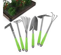 Set di attrezzi da giardinaggio a mano - 6 pezzi ergonomico robusto in alluminio portatile | rastrelli, attrezzi da giardinaggio e trapianto, per piattabande, cura