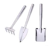 Set di attrezzi da giardinaggio per piante da interno, 3 pezzi in acciaio inox, pala a vanga, rastrello, piccole cazzuole con manici ergonomici per la cura delle piante grasse e dei vasi