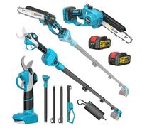 Set di attrezzi da giardino 4 in 1, mini motosega e batteria da 8 pollici, con batteria da 2 x 4,0 ah, asta di ritardo fino a 4,2 m, motore senza bolle, per rami degli alberi, taglio del legno