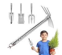 Set di attrezzi da giardino, 4 pezzi, con manici ergonomici, per | Zappa manuale e rastrello per la rimozione dell'erba per terrazza, prato, parco, cortile, fattoria, donne, uomini, se