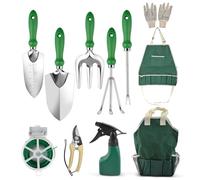 Set di attrezzi da giardino, robusto set da giardinaggio per esterni, con manico ergonomico, set di attrezzi da giardino, 11 pezzi, in acciaio inox, con 2 pale, 1 pezzi
