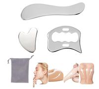 Set di attrezzi in metallo Gua Sha, strumenti per guasha per il corpo in acciaio inossidabile, terapia fisica dei tessuti molli, set 3 in 1 con raschietto muscolare per massaggio viso, braccia, collo,