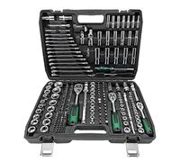 Set di attrezzi meccanici, 216 pezzi con bussole da 1/4", 3/8" e 1/2", cricchetto reversibile a 72 denti, giunto universale, kit di riparazione auto completo con custodia