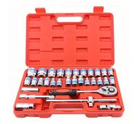 Set di attrezzi meccanici da 32 pezzi e set di bussole, bussole profonde e standard da 1/2" Set di prolunghe
