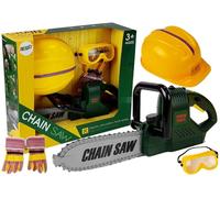 Set di attrezzi per bambini con motosega, casco, occhiali e guanti