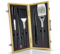 Set di attrezzi per barbecue da uomo, regalo - Set di utensili per barbecue in acciaio inox - Spatola e spazzola di pulizia 3 in 1 - Set da barbecue ideale come regalo per gli uomini