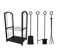 Set di attrezzi per caminetto per interni ed esterni, robusto set per legna da ardere con attizzatoio, pala, pinze e spazzola, in ferro battuto