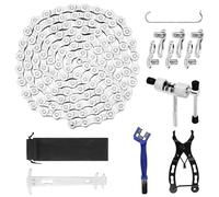 Set di attrezzi per catena per bicicletta da 6/7/8, 1/2 x 3/32 pollici 116 maglie. Include frantoio catena, tester per catena, lucchetto per catena, pinza e spazzola. Ideale per mountain bike e