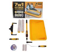 Set di attrezzi per pittura Hardy Working Tools, 7 pezzi, modello Speedy 40, rulli grandi da 40 cm, rulli piccoli da 10 cm, vaschetta per vernice da 58 cm, asta telescopica, nastro adesivo