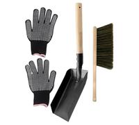 Set di Attrezzi per Stufa Pala Cenere, Spazzola e Guanti | Manico in Legno, Set a Tre Pezzi, Set per Legna e Cenere, Pulizia Rapida