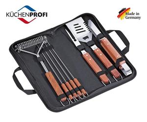 SET DI ATTREZZI X BARBECUE 8 PZ IN ACCIAIO INOX CON BORSA "KUCHENPROFI" GERMANY