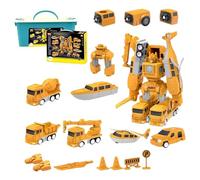 Set di auto robot magnetiche, 26 pezzi che trasformano giocattoli per veicoli da costruzione con scatola di immagazzinaggio, macchinine magnetiche educative per bambini dai 2 anni in su, Decorazione