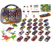 Set di Auto Sportive e Dinosauri con Segnali Stradali