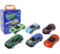 Set di automobiline in metallo con motore a frizione in valigetta di latta 1:64, 6 pz
